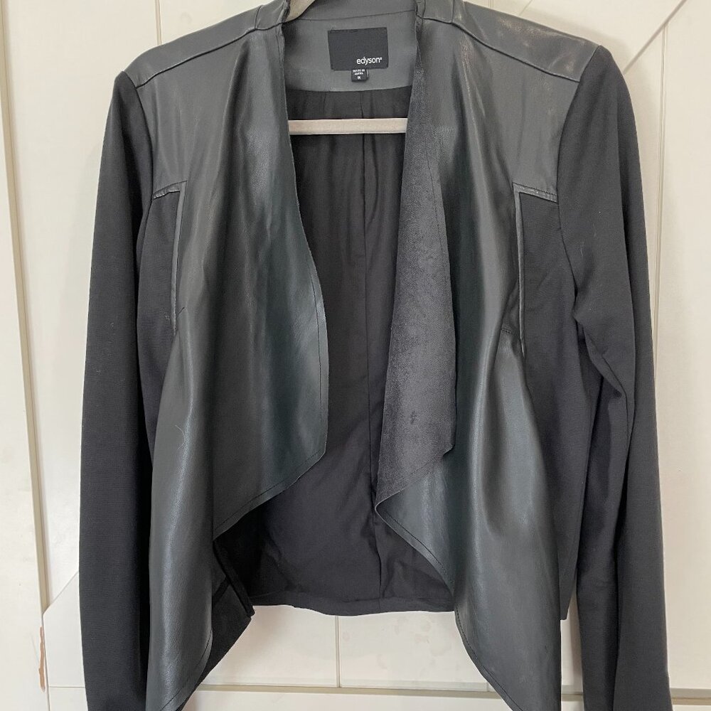 Edyson Maisha Jacket Long Sleeves Lined Ponte Faux Leather Black Womens Medium